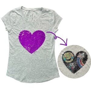 💜Justice flip sequin heart tee